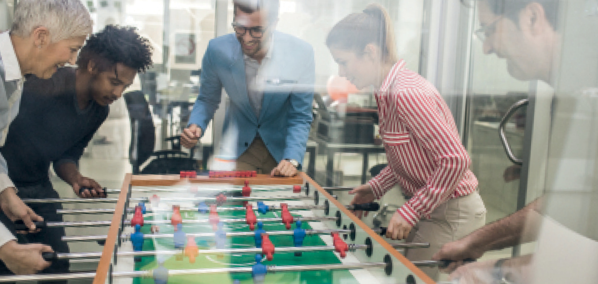 Tabletop games being played by colleagues at an office