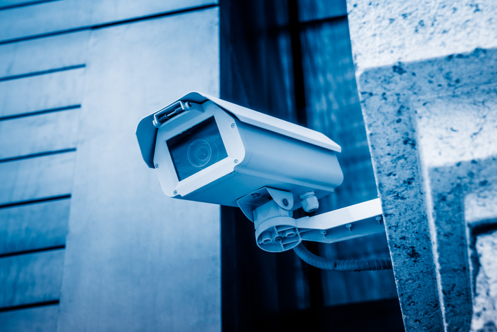 Security camera on the exterior of a building