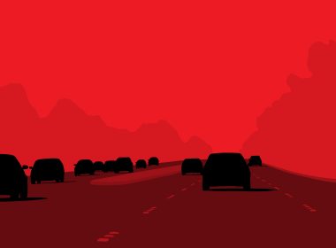 graphic image of cars driving down a red road