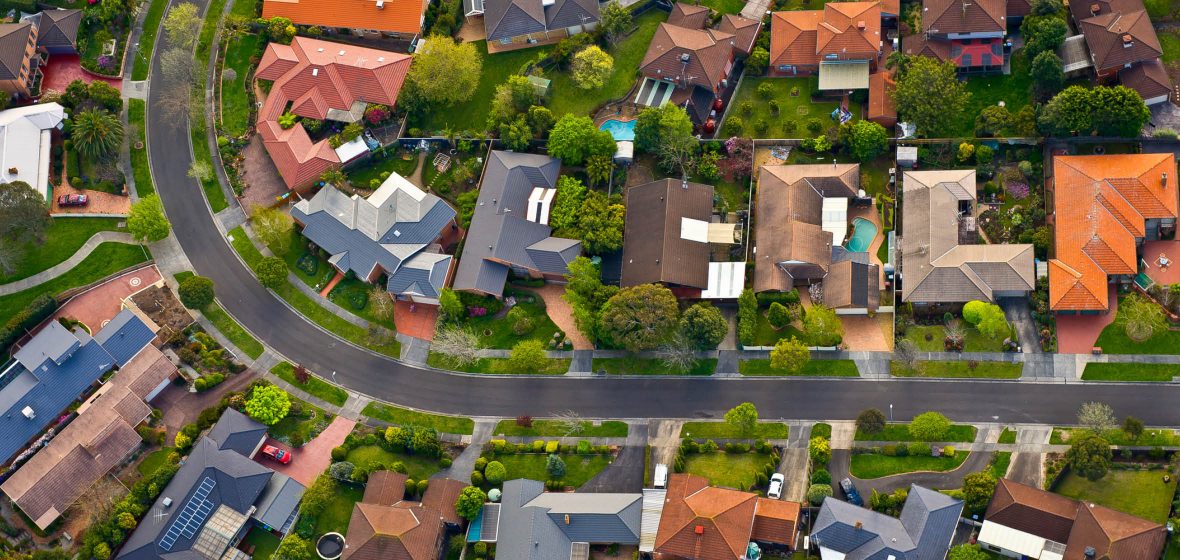 Aerial view of a residential street
