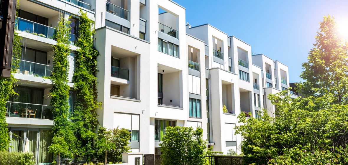 Exterior view of row of modern apartments