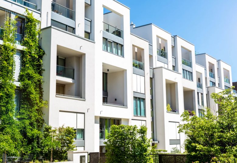 Exterior view of row of modern apartments