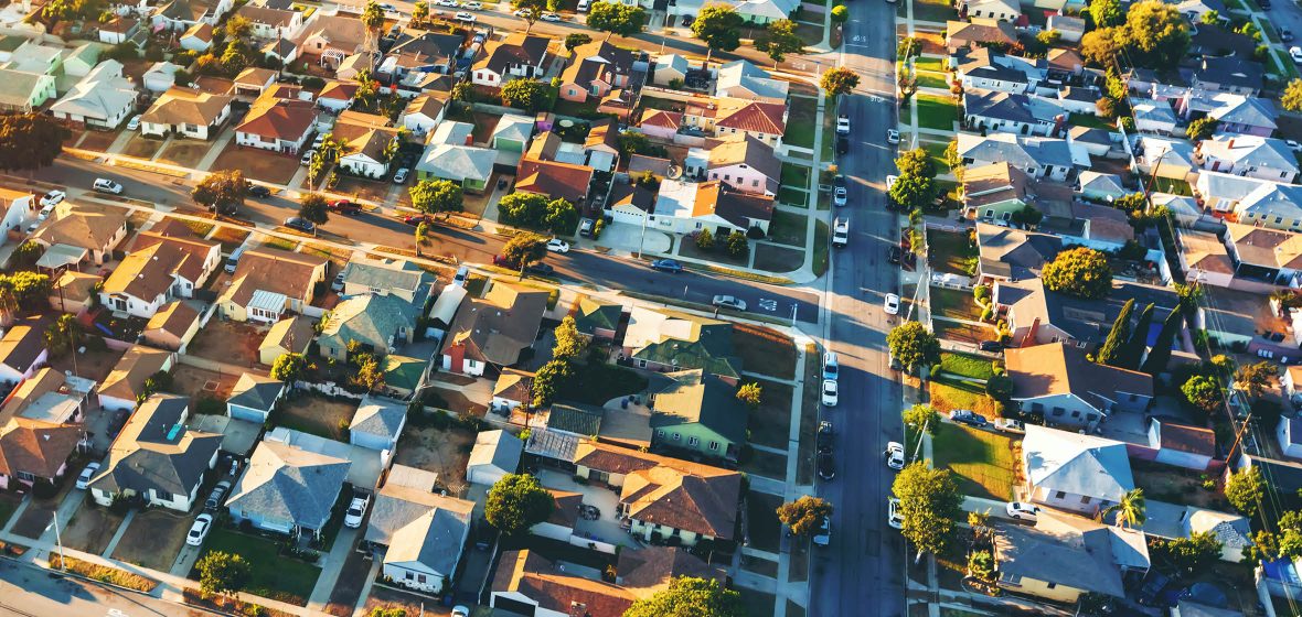 Aerial view a residential neighbourhood