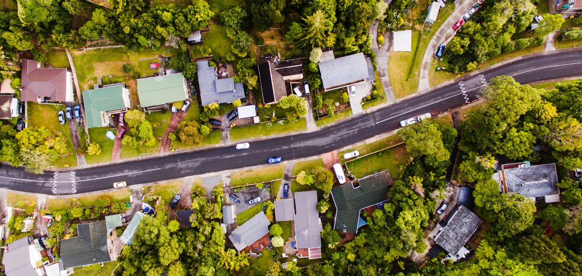 Aerial view of a residential street