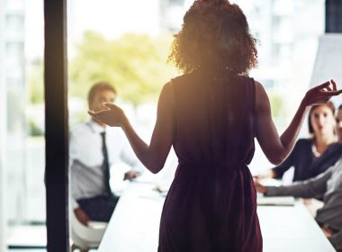 woman presenting to room