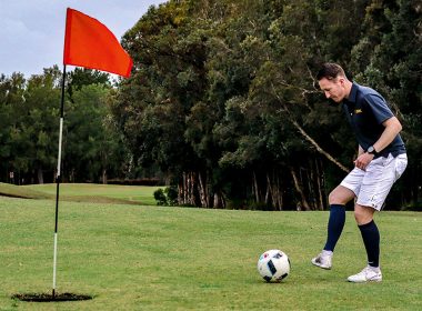 Australian FootGolf Champion Josh Ackland on the green.