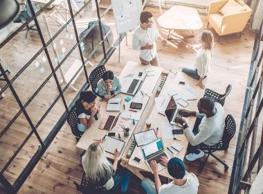 Young people work in modern office