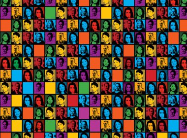 Multi-coloured squares with photographs of legal innovators