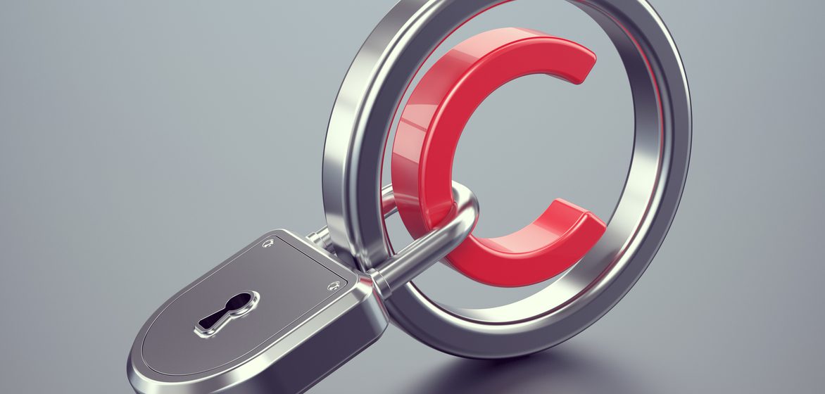 Red copyright symbol with silver padlock