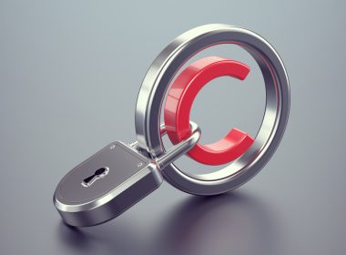 Red copyright symbol with silver padlock