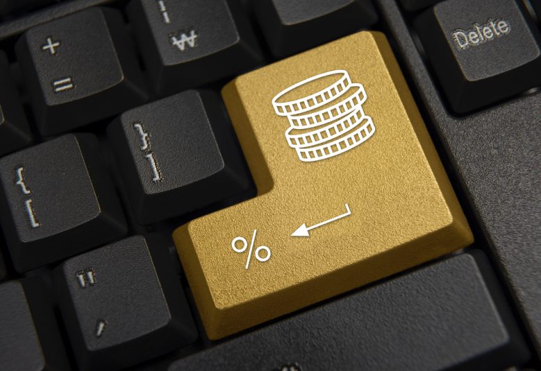 Keyboard with golden enter key, with percentage sign