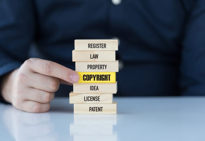 Stacking blocks with copyright written on them