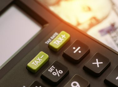 Close-up of calculator with tax buttons