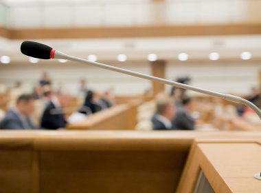 Close up of lectern microphone