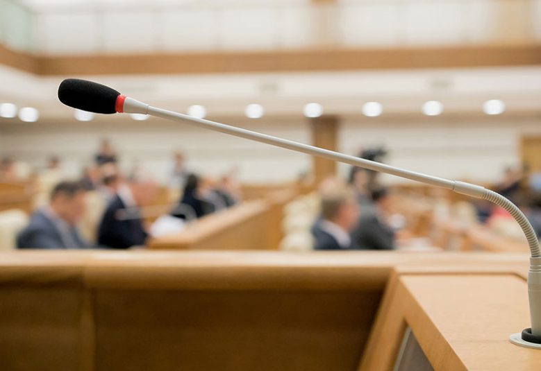 Close up of lectern microphone