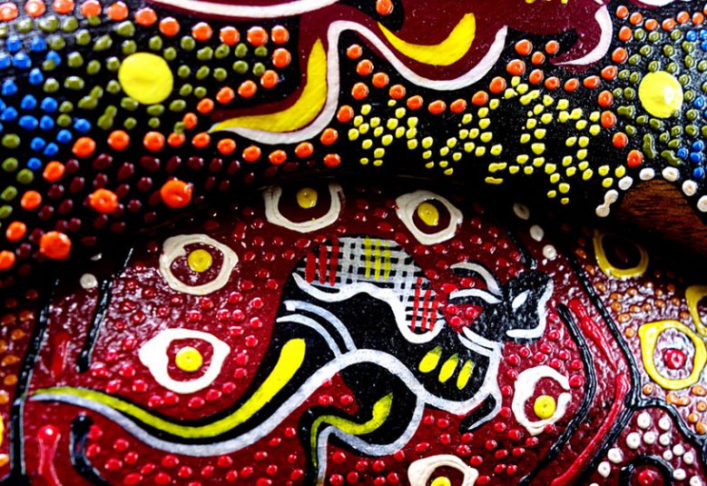 Closeup of decorated boomerangs