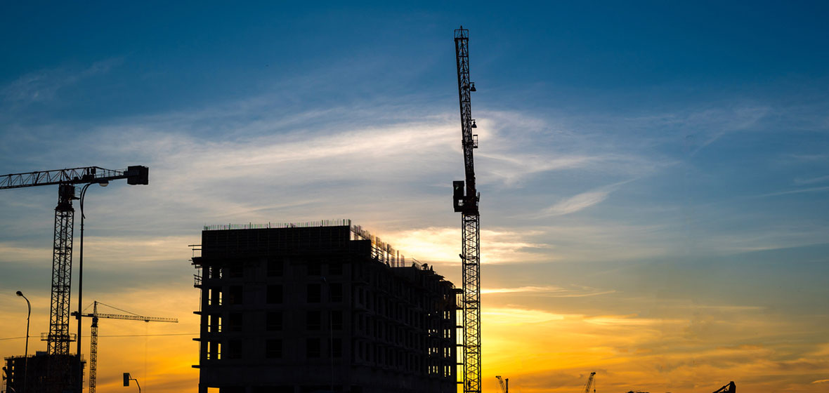 Cranes at a construction site.