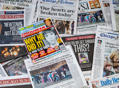 Photo of newspaper stories on the Sandy Hook massacre