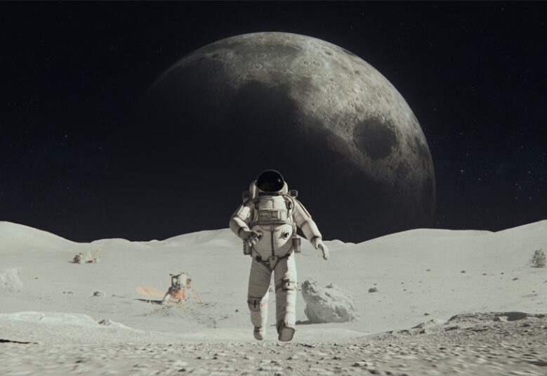 photo of astronaut looking at the moon to illustrate the idea of managing space law