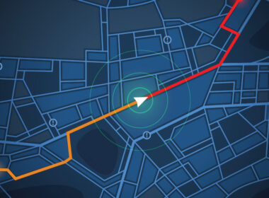 [image] illustration of tracking device finding a location at night in city